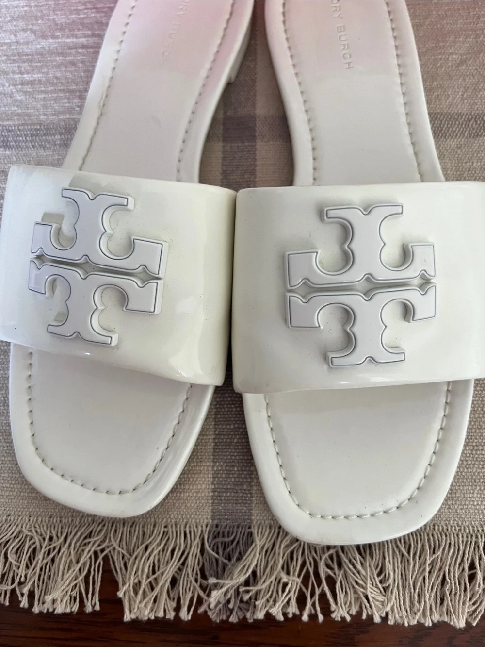 Tory Burch White Patent Miller Logo Slide Sandals